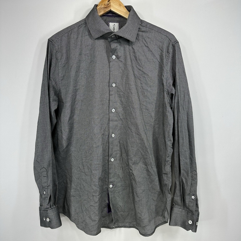 Robert Graham Stretch Single Stitch Tailor Gray Large Shirt 16.5 Preppy Classic
